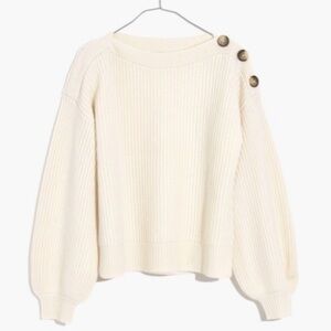 Madewell Cream Crew Neck Sweater with Balloon Sleeves
